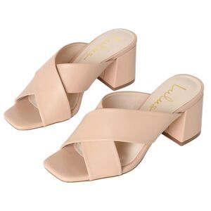 NEW Lulus Ybarra Nude Block Heel Sandals Size 8 Square Toe Slide On
